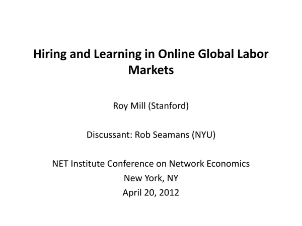 Hiring and Learning in Online Global Labor Markets