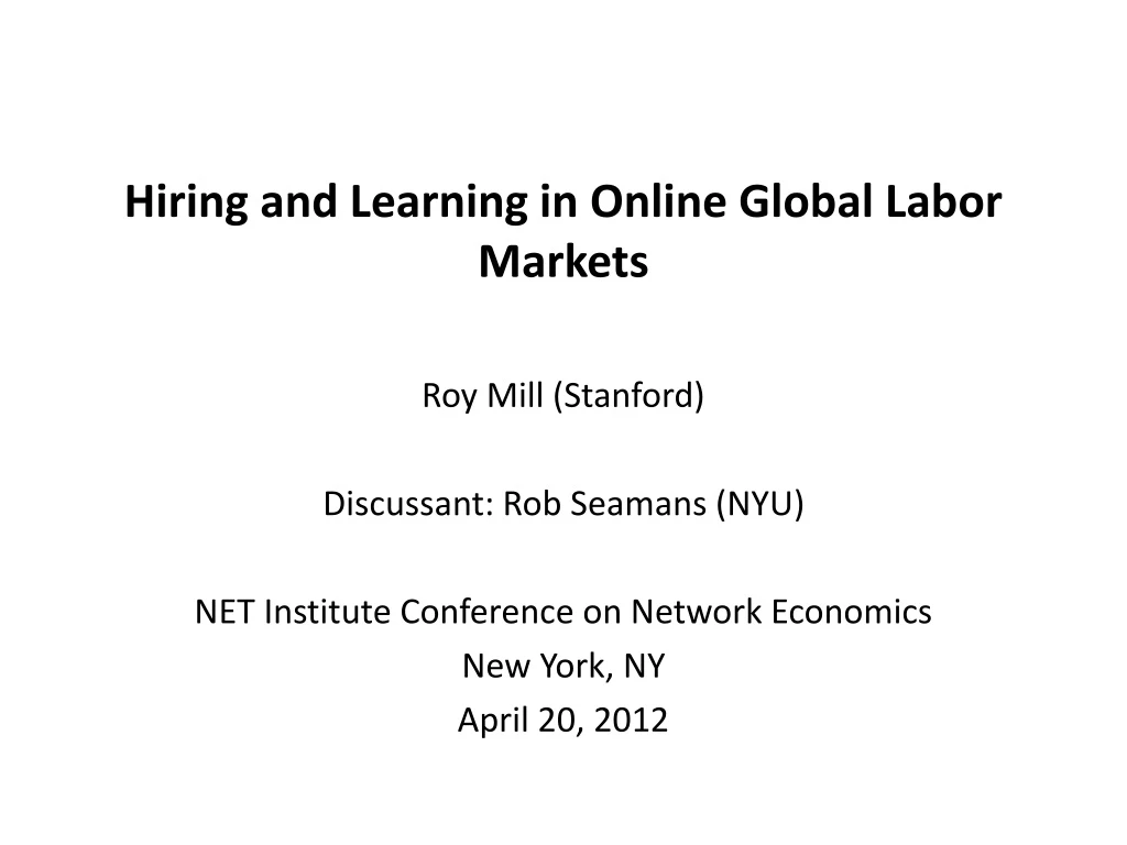 hiring and learning in online global labor markets