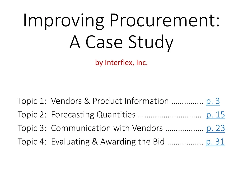improving procurement a case study