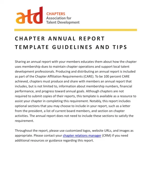 CHAPTER ANNUAL REPORT TEMPLATE GUIDELINES AND TIPS