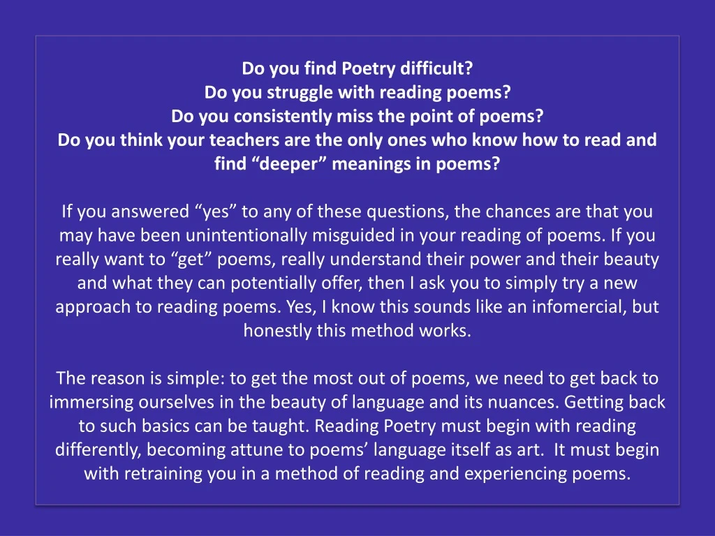 do you find poetry difficult do you struggle with