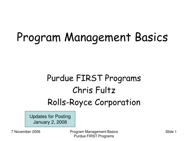 Program Management Basics