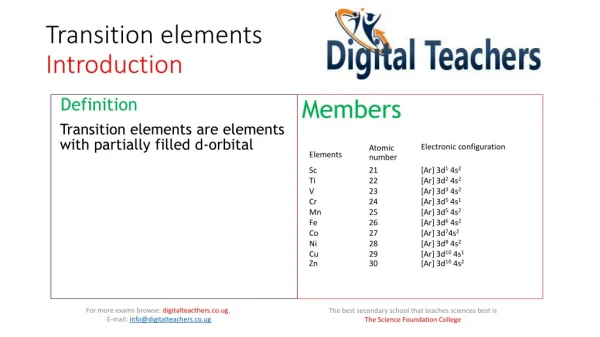 Transition elements Introduction