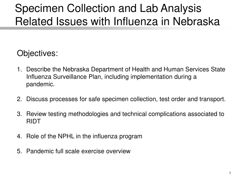 specimen collection and lab analysis related