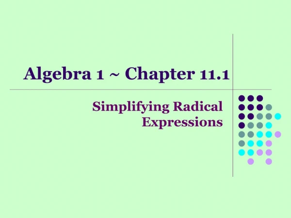 Algebra 1 ~ Chapter 11.1