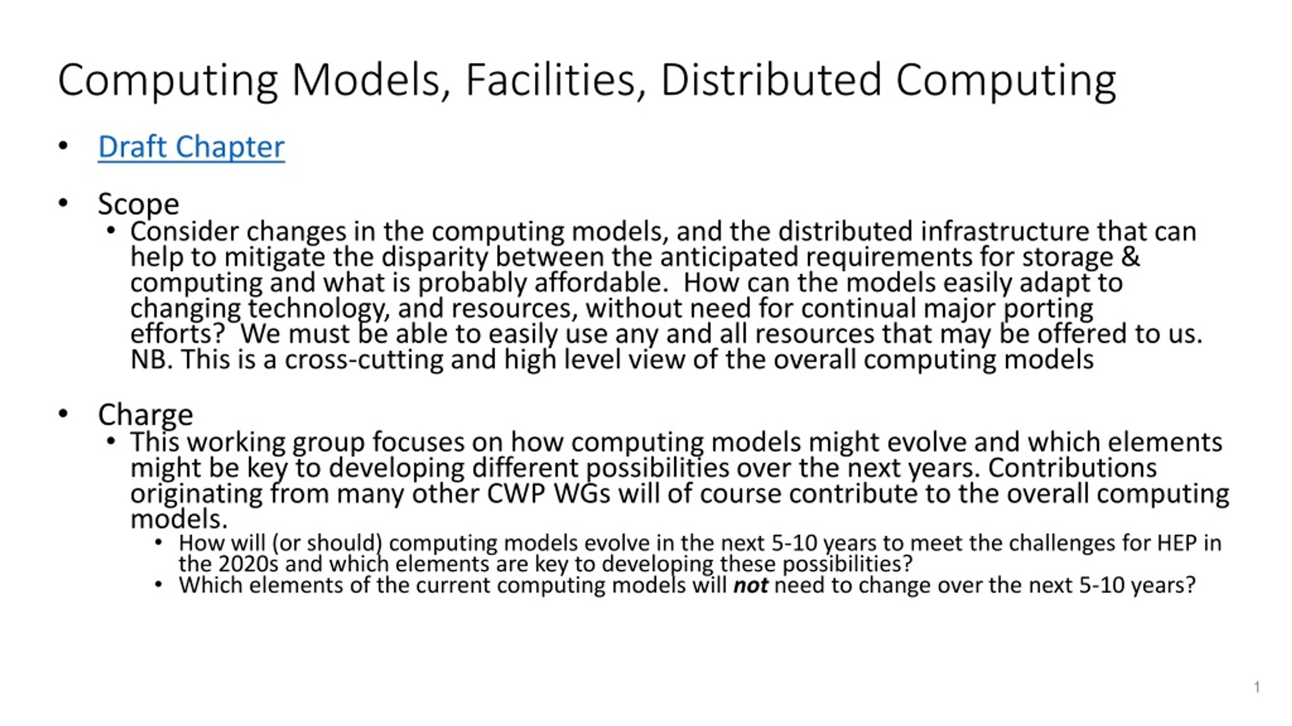 Computing Models, Facilities, Distributed Computing - slide 1