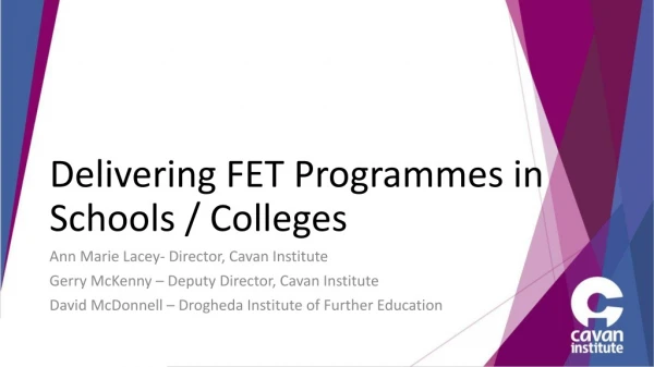 Delivering FET Programmes in Schools / Colleges
