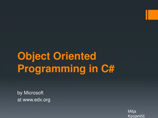 Object Oriented Programming in C#