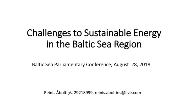 Challenges to Sustainable Energy in the Baltic Sea Region