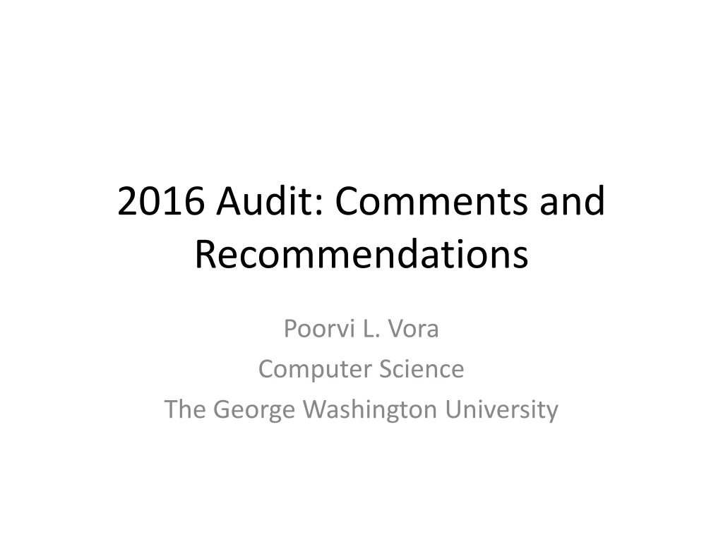2016 audit comments and recommendations