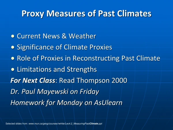 Proxy Measures of Past Climates