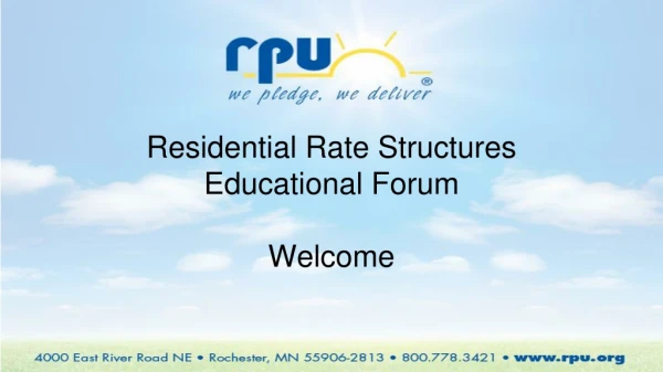 Residential Rate Structures Educational Forum Welcome