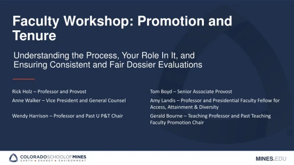 Faculty Workshop: Promotion and Tenure