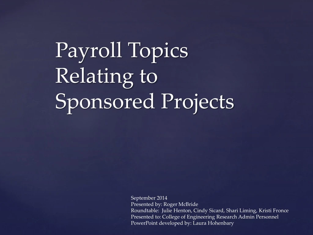 payroll topics relating to sponsored projects