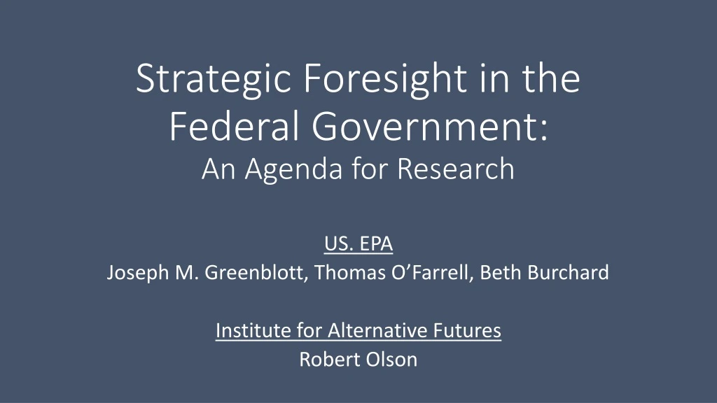 strategic foresight in the federal government an agenda for research
