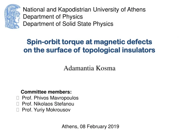Spin-orbit torque at magnetic defects on the surface of topological insulators