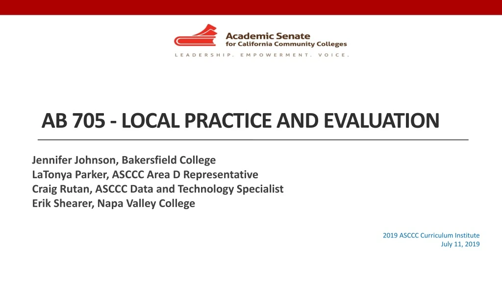 ab 705 local practice and evaluation