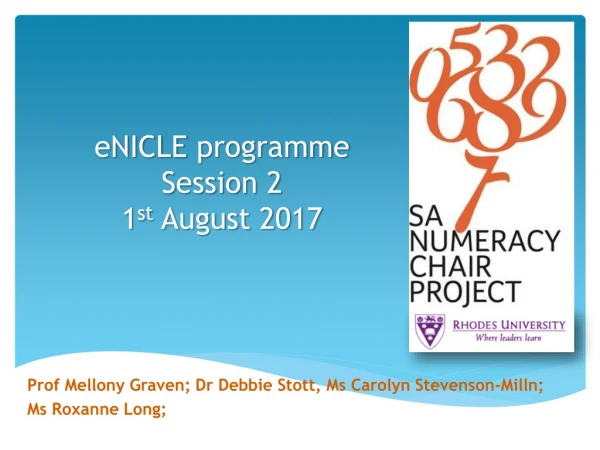 eNICLE programme Session 2 1 st August 2017