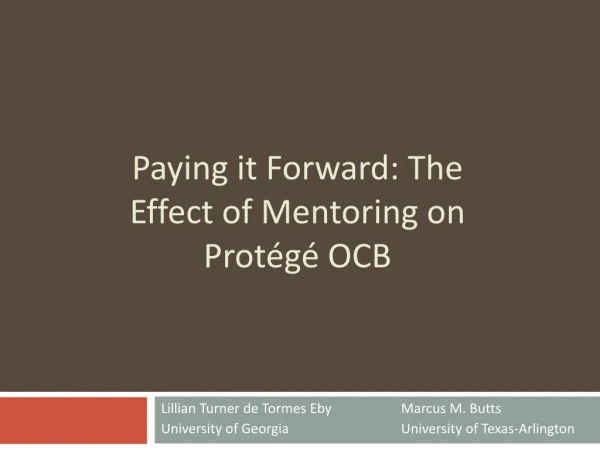 Paying it Forward: The Effect of Mentoring on Protégé OCB