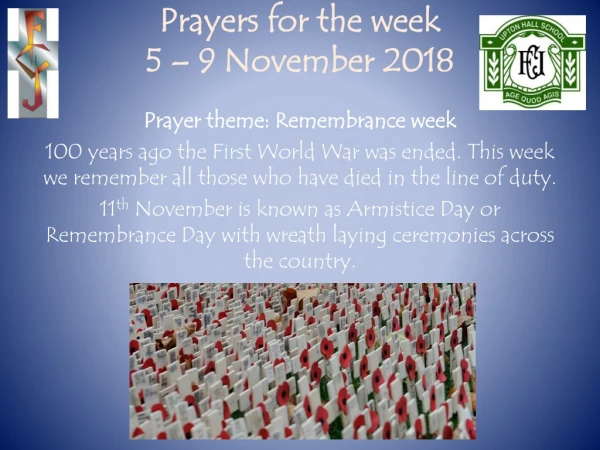 Prayers for the week 5 – 9 November 2018