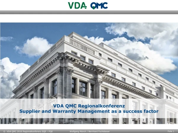 VDA QMC Regionalkonferenz Supplier and Warranty Management as a success factor