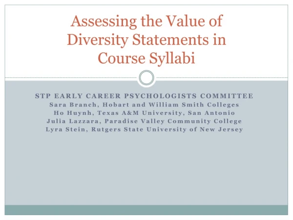 Assessing the Value of Diversity Statements in Course Syllabi