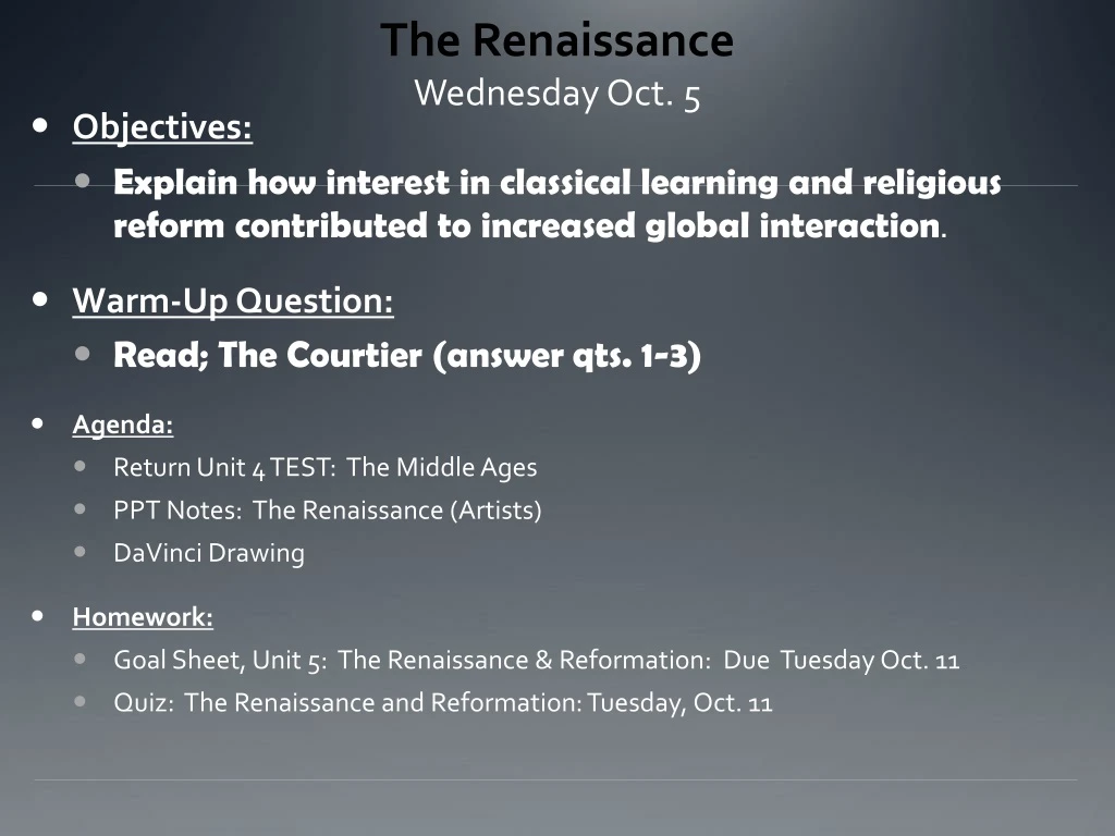 the renaissance wednesday oct 5