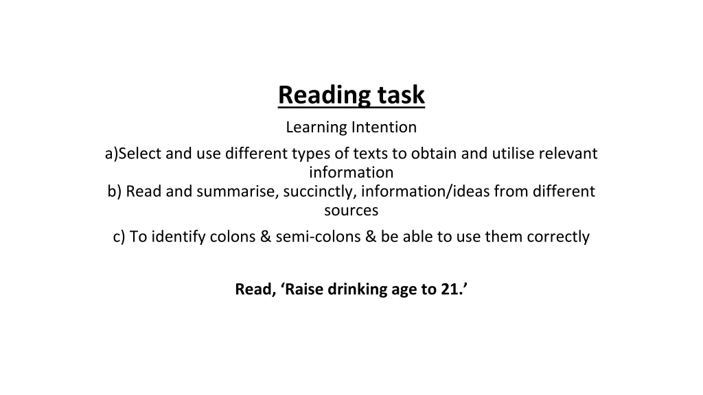 reading task learning intention a select