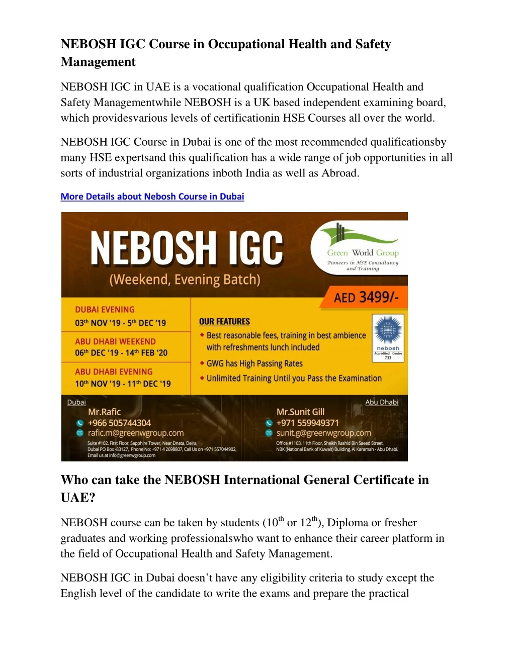 nebosh igc course in occupational health