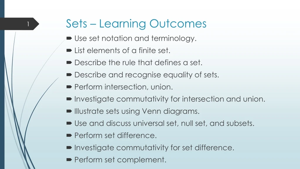 sets learning outcomes