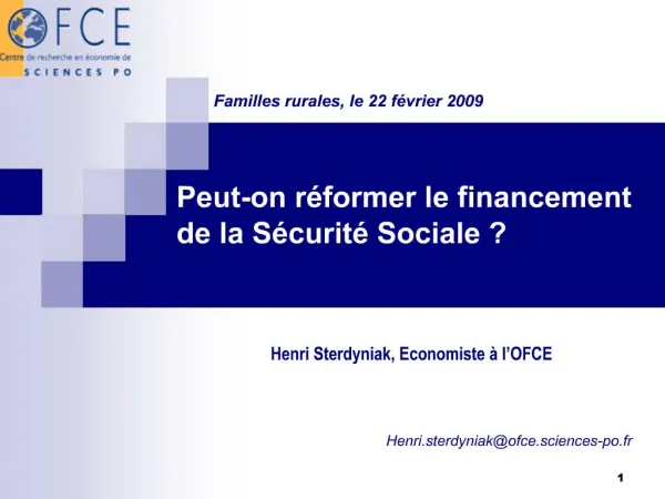 Peut-on r former le financement de la S curit Sociale