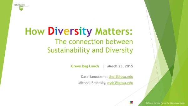How D i v e r s i t y Matters: The connection between Sustainability and Diversity