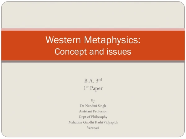 Western Metaphysics: Concept and issues