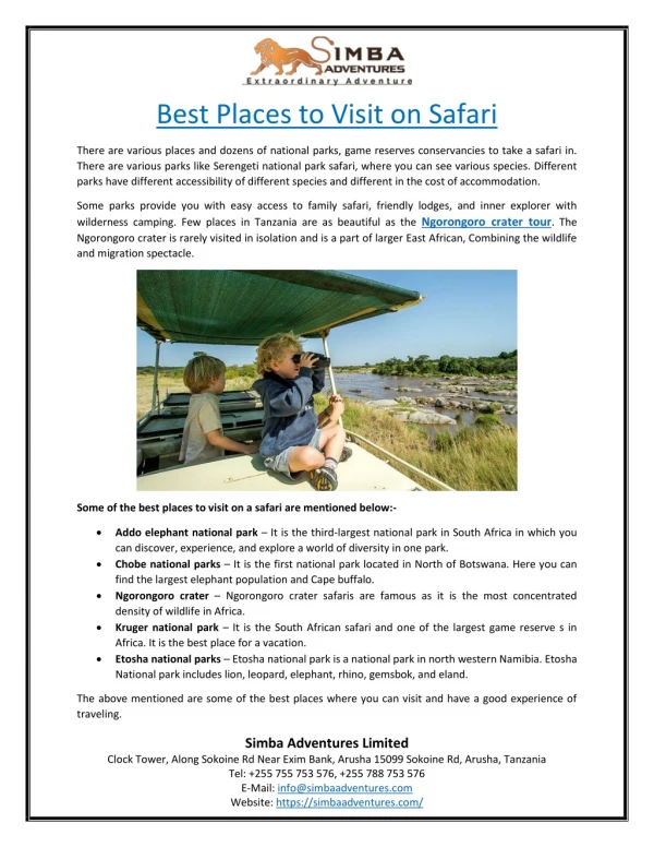 Best Places to Visit on Safari