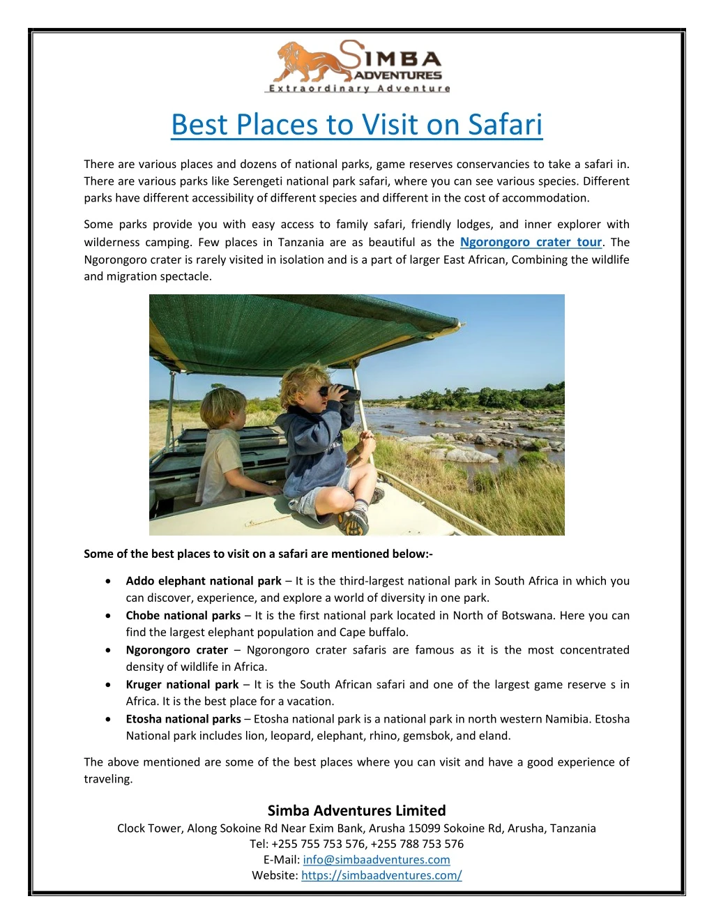 best places to visit on safari