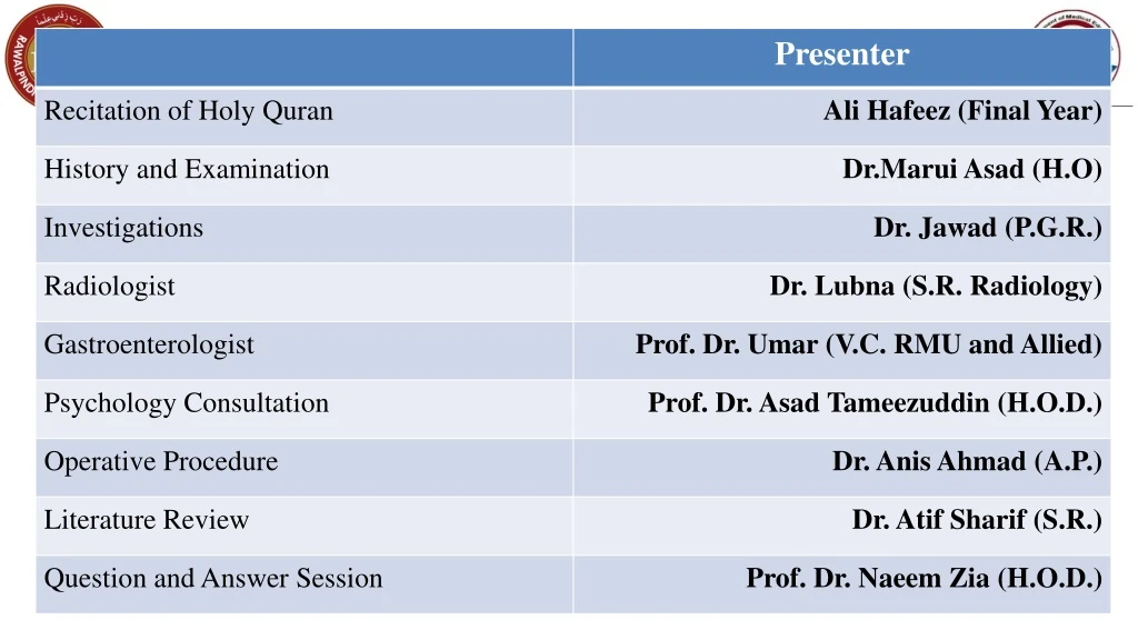 programme schedule