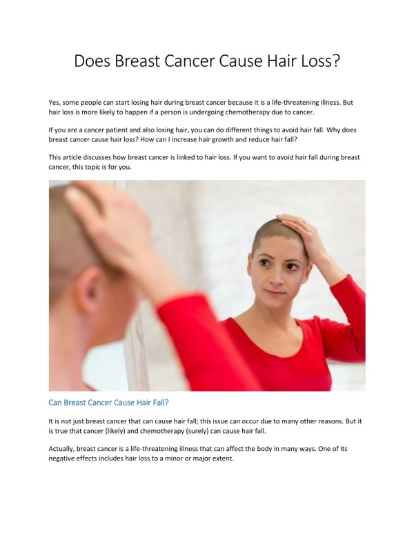 Does Breast Cancer Cause Hair Loss?