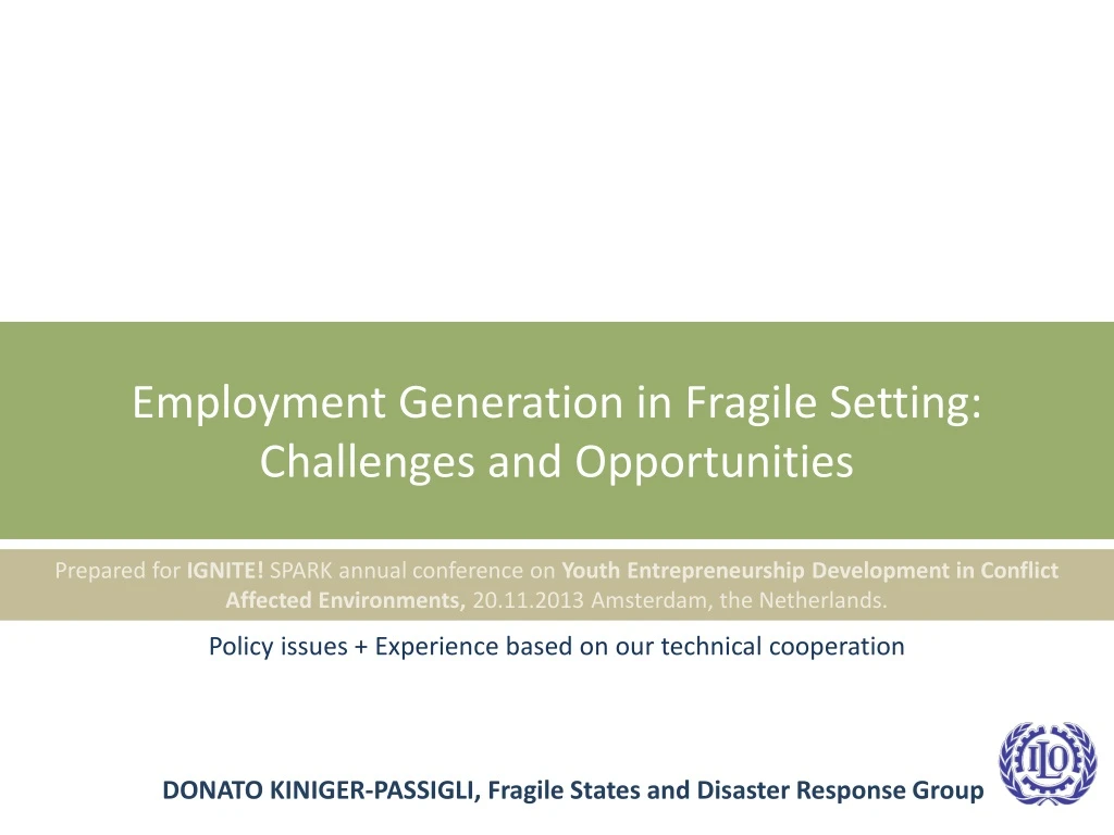 employment generation in fragile setting