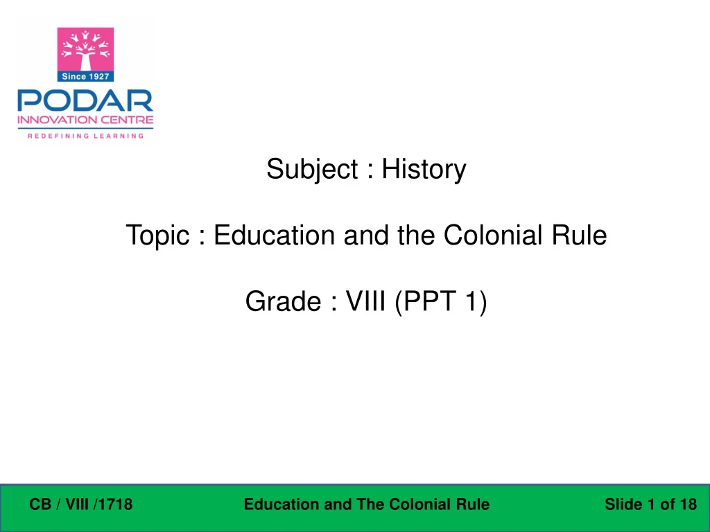 subject history topic education and the colonial