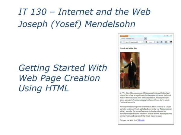 Getting Started With Web Page Creation Using HTML
