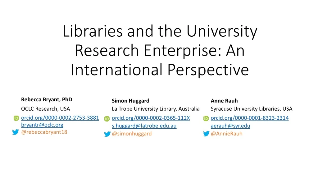 libraries and the university research enterprise an international perspective