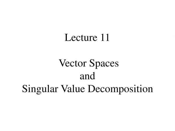 Lecture 11 Vector Spaces and Singular Value Decomposition