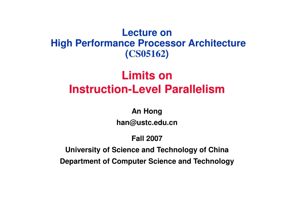 lecture on high performance processor architecture cs05162