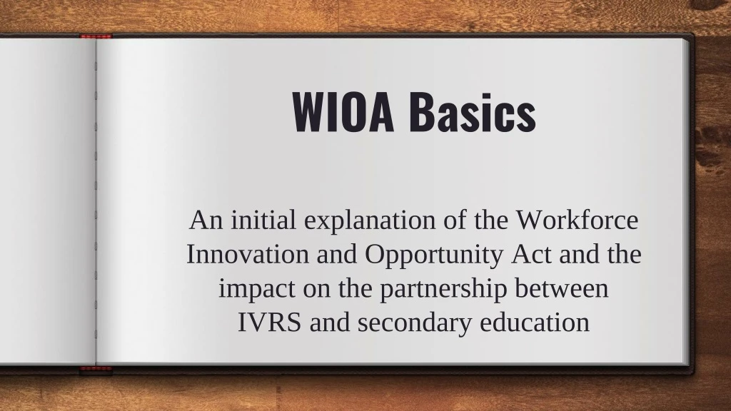 wioa basics an initial explanation