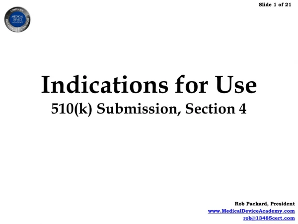 Indications for Use 510(k) Submission, Section 4
