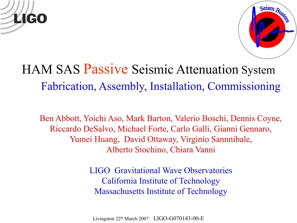 ham sas passive seismic attenuation system