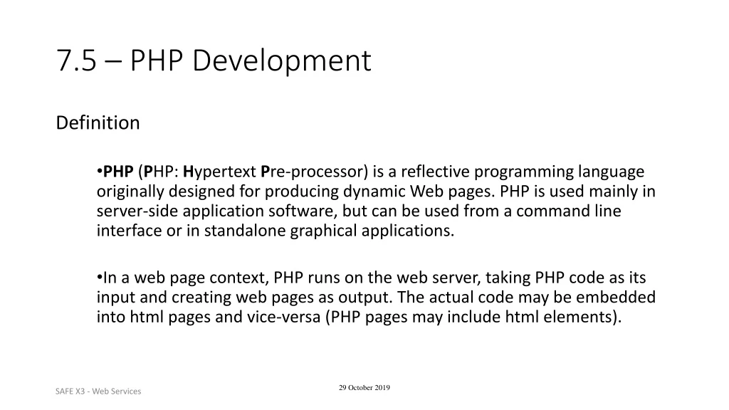7 5 php development