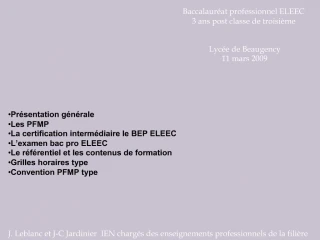 Baccalaur at professionnel ELEEC 3 ans post classe de troisi me - slide 1
