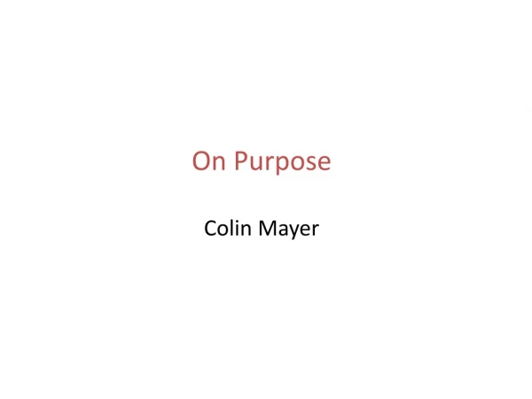 On Purpose Colin Mayer