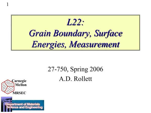 L22: Grain Boundary, Surface Energies, Measurement